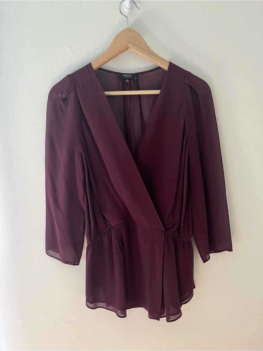 Babaton Wine-Red Surplice Wrap Blouse